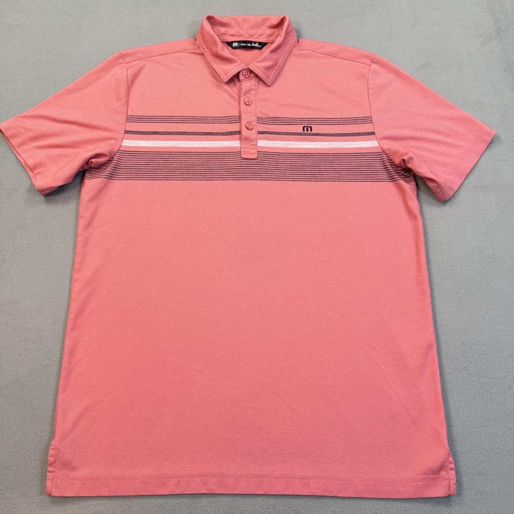 TravisMathew Polo Shirt Mens Medium Red Stripe Golf Performance Stretch Top